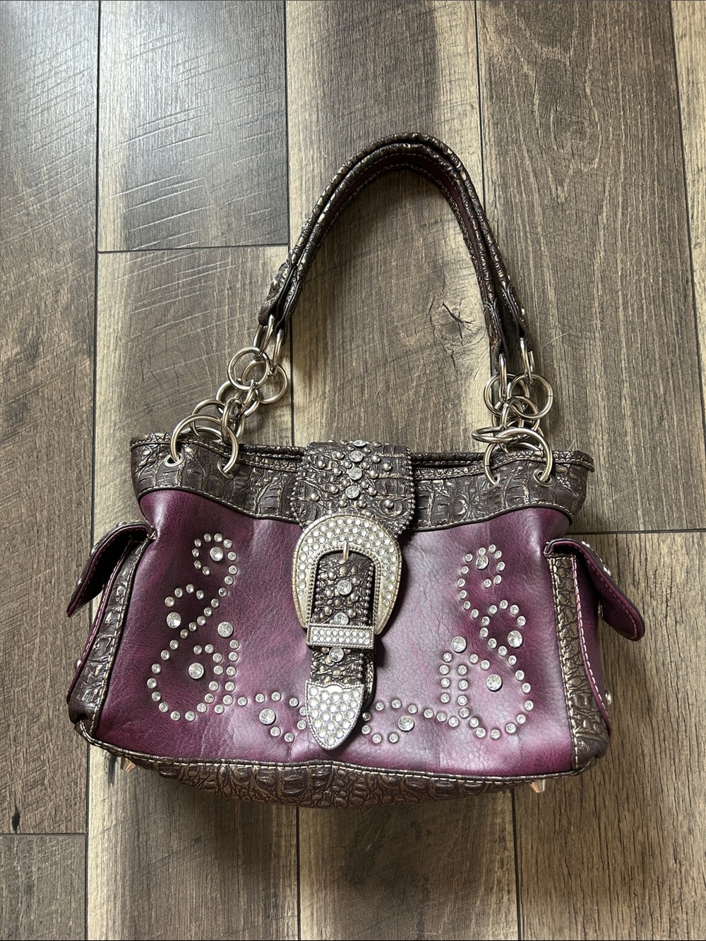 Montana West Purple Shoulder Bag with Silver Buckle Accents